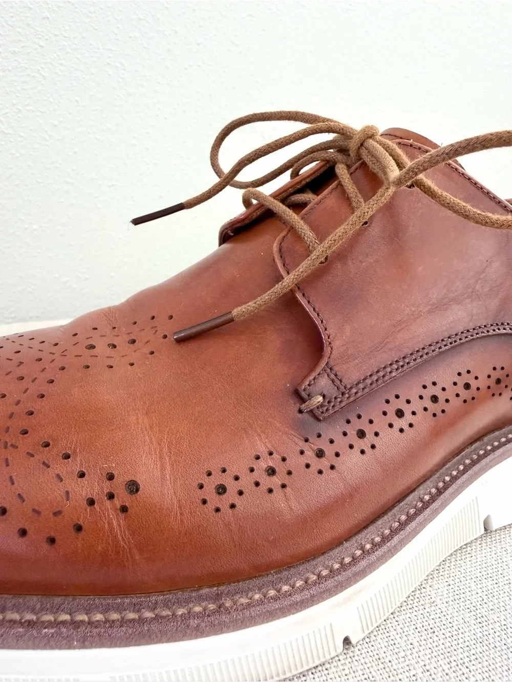 TAFT 365 Brogue Derby Leather Shoes Men’s 8 Cognac Brown Hybrid Dress Oxford EUC